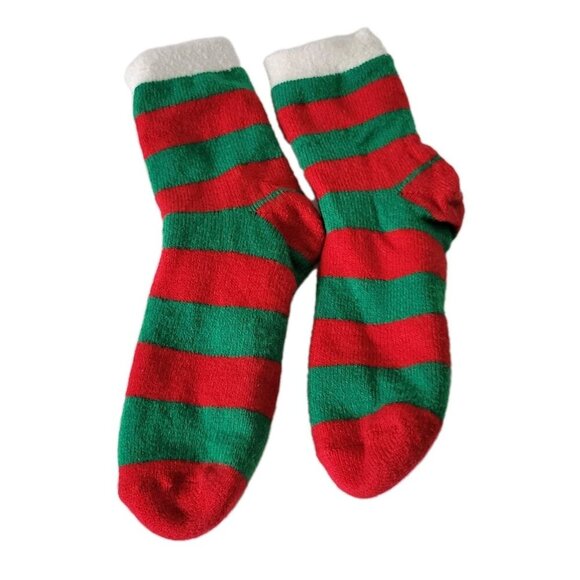 Christmas Elf Slipper Socks Thick Warm Green Red OSFM - Picture 1 of 2